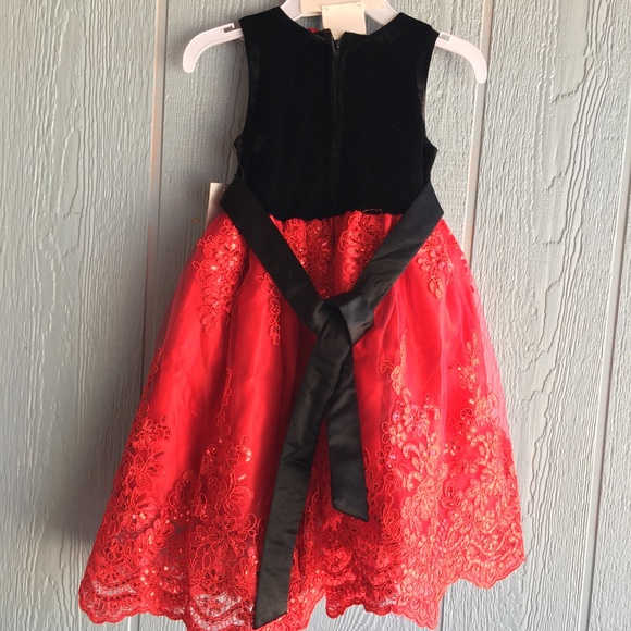 Biscotti Collezione Black Velvet Red Sequin Dress NWOT w/ red bow headband - Picture 2 of 8